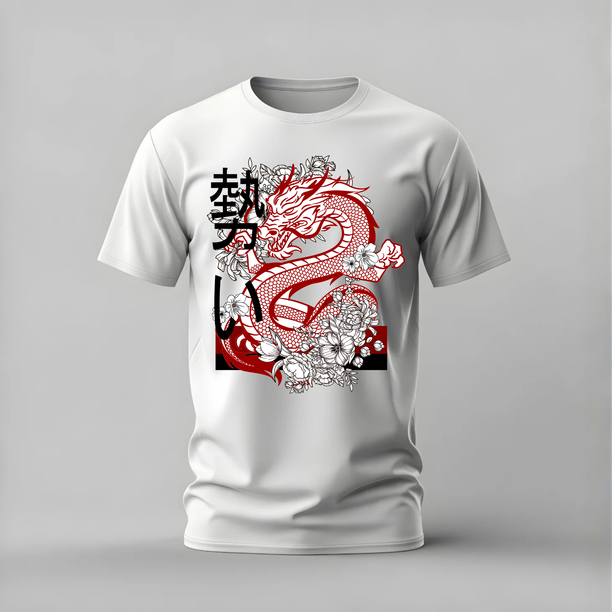 red japanese dragon tshirt; oriental dragon shirt; japanese dragon graphic tee; traditional dragon tshirt; floral dragon shirt; unisex dragon tee; men cotton tshirt; half sleeve printed tshirt; streetwear; casual wear; dragon merch; japanese graphic shirt