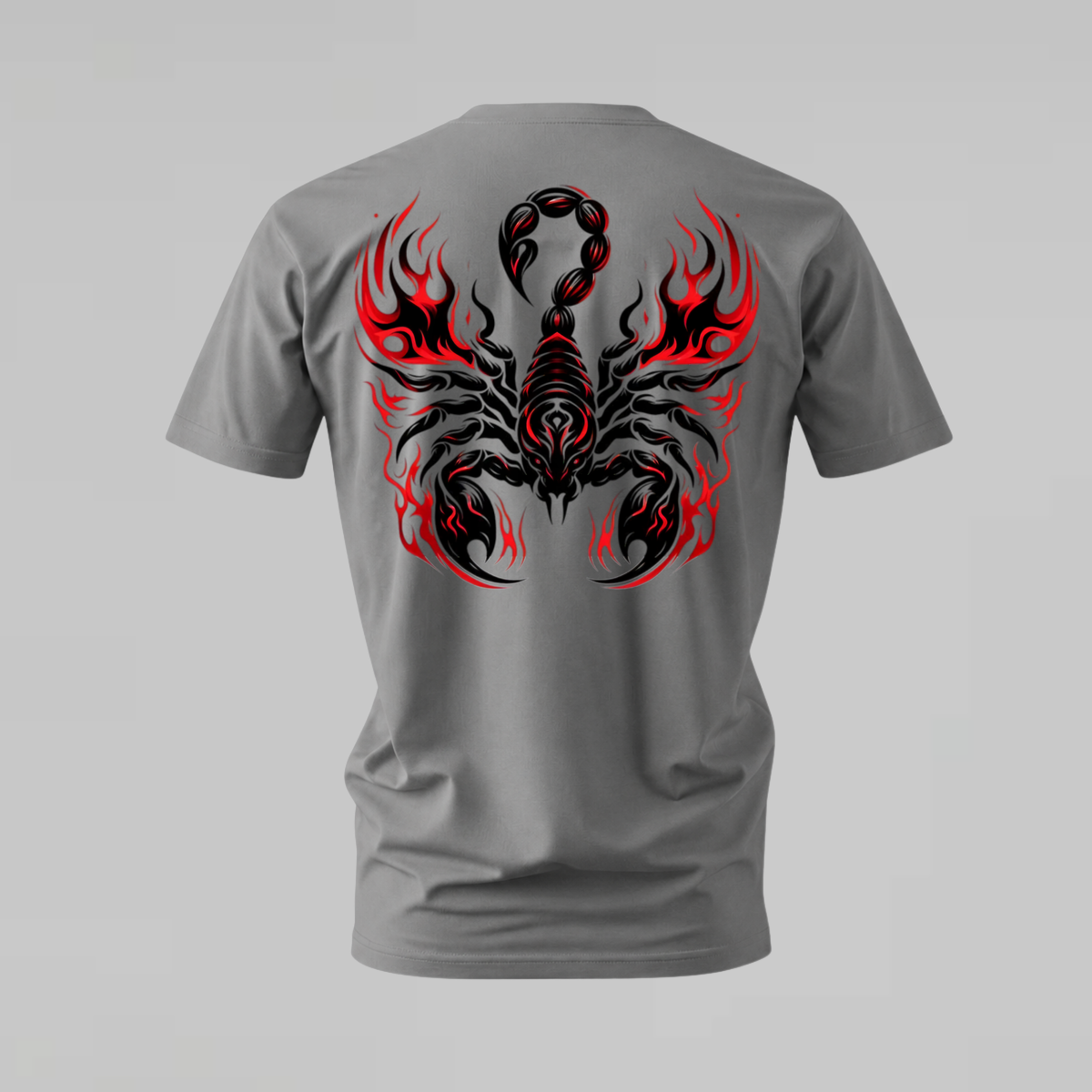 red tribal scorpion tshirt; flame scorpion shirt; tribal scorpion graphic tee; black red scorpion tshirt; unisex graphic tee; men cotton tshirt; half sleeve printed tshirt; street merch; casual wear