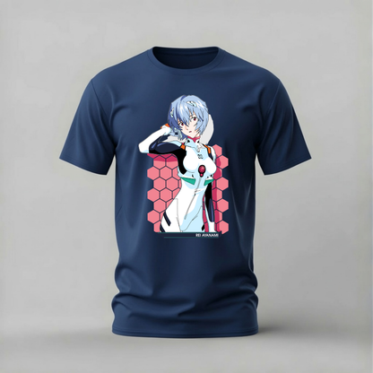 rei ayanami tshirt; evangelion shirt; rei graphic tee; evangelion character tshirt; rei ayanami anime shirt; unisex anime tee; men cotton tshirt; half sleeve printed tshirt; streetwear; casual wear; rei merch; evangelion graphic shirt
