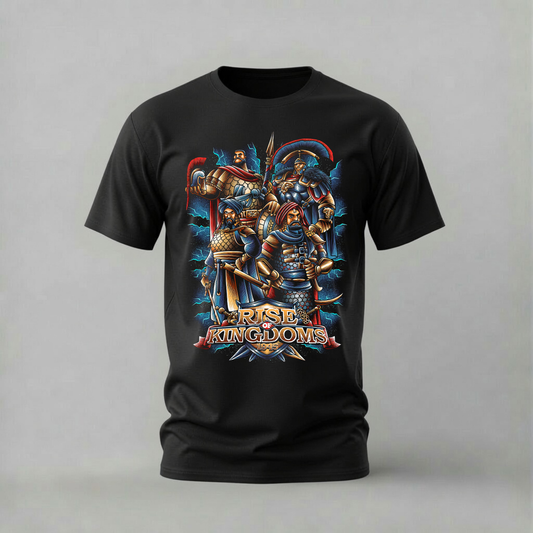 rise of kingdoms tshirt; 1945 warriors shirt; kingdoms graphic tee; warrior group tshirt; unisex rise of kingdoms tee; men cotton tshirt; half sleeve printed tshirt; game merch; casual wear
