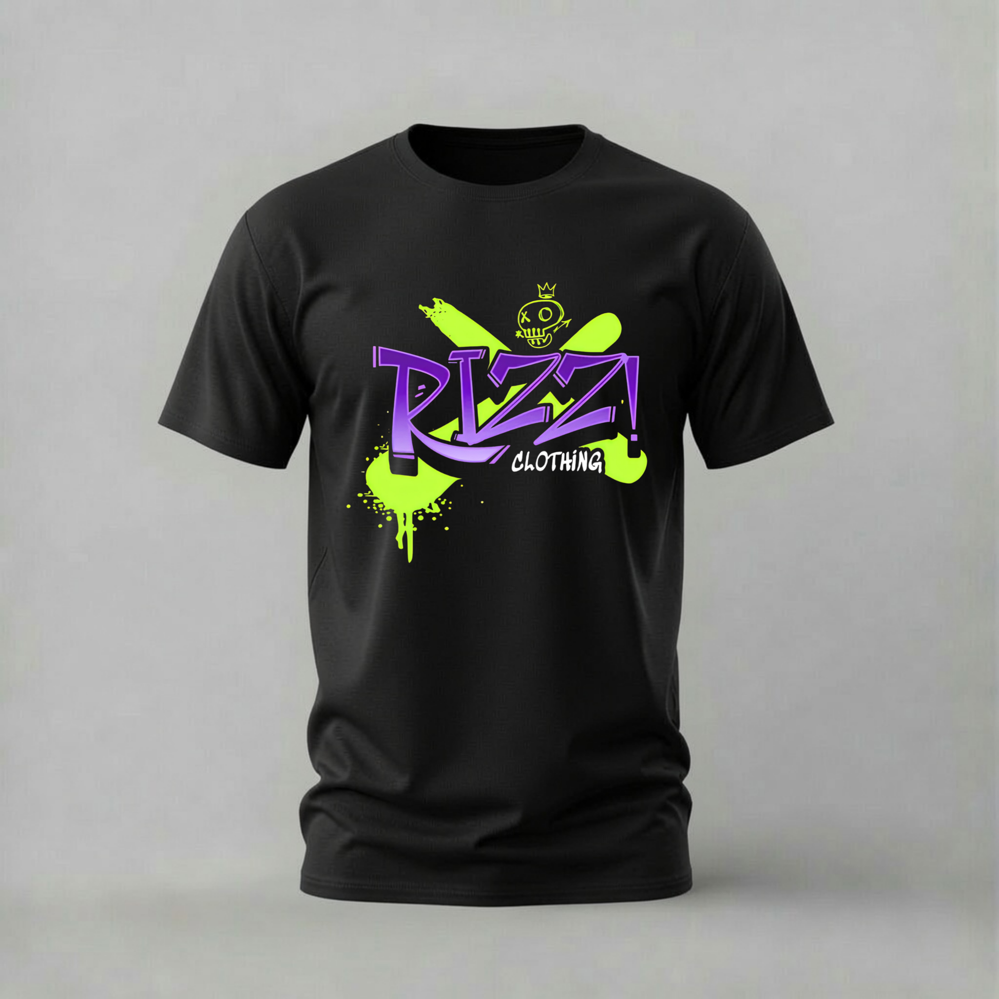 rizz clothing tshirt; rizz graphic shirt; skull crown tee; rizz streetwear; neon rizz tshirt; unisex rizz tee; men cotton tshirt; half sleeve printed tshirt; streetwear; casual wear; rizz merch; skull graphic shirt
