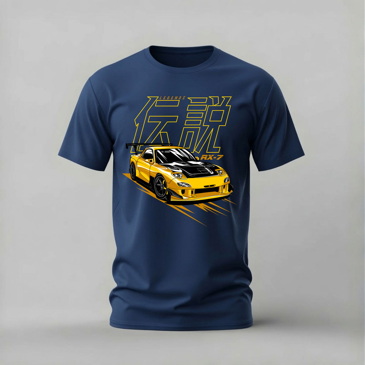 rx-7 legend tshirt; yellow mazda rx7 shirt; rotary legend graphic tee; mazda sports car tshirt; unisex car tee; men cotton tshirt; half sleeve printed tshirt; car merch; casual wear