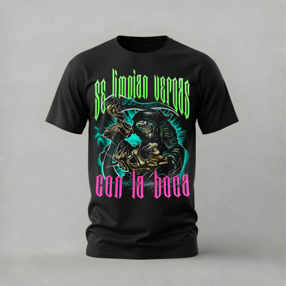 se limpian vergas tshirt; skeleton scythe shirt; grim reaper graphic tee; spanish streetwear tshirt; unisex streetwear tee; men cotton tshirt; half sleeve printed tshirt; dark humor merch; casual wear