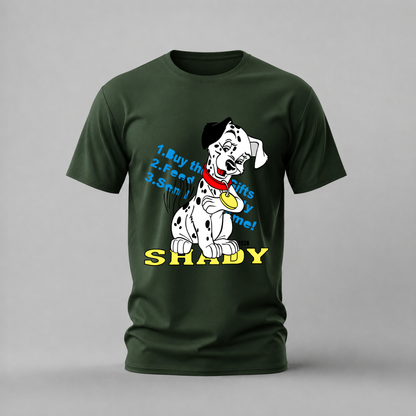 shady dalmatian tshirt; 101 dalmatians shirt; dalmatian puppy graphic tee; disney dog tshirt; shady disney shirt; unisex disney tee; men cotton tshirt; half sleeve printed tshirt; streetwear; casual wear; disney merch; dalmatian graphic shirt

