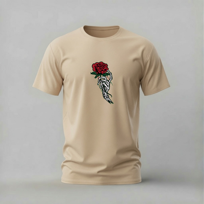 skeleton hand rose tshirt; bone hand rose shirt; gothic rose graphic tee; skeleton rose tshirt; dark romance shirt; unisex skeleton tee; men cotton tshirt; half sleeve printed tshirt; streetwear; casual wear; gothic merch; rose graphic shirt
