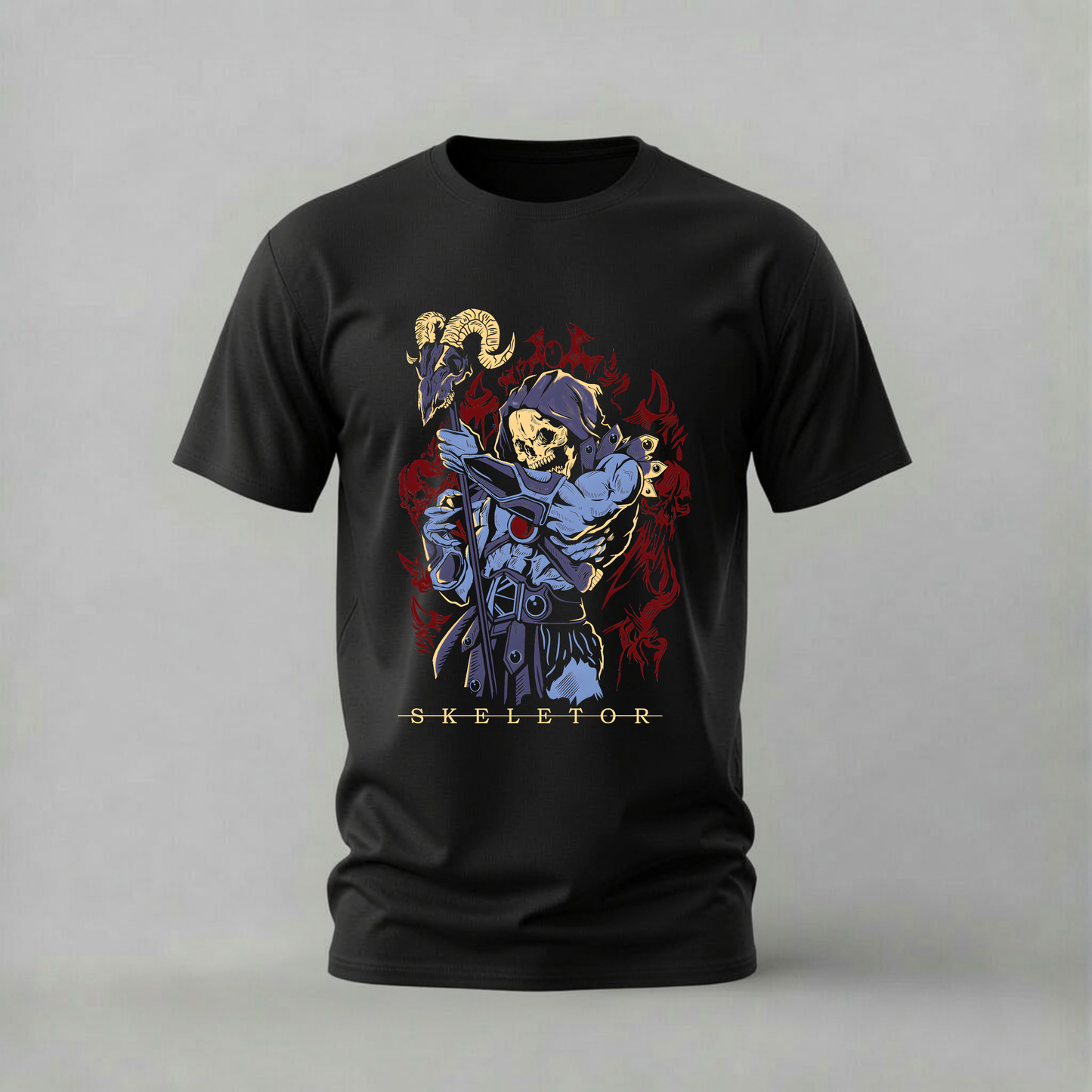 skeletor tshirt; masters of the universe shirt; skeletor graphic tee; he-man skeletor tshirt; 80s cartoon shirt; unisex cartoon tee; men cotton tshirt; half sleeve printed tshirt; streetwear; casual wear; skeletor merch; cartoon graphic shirt
