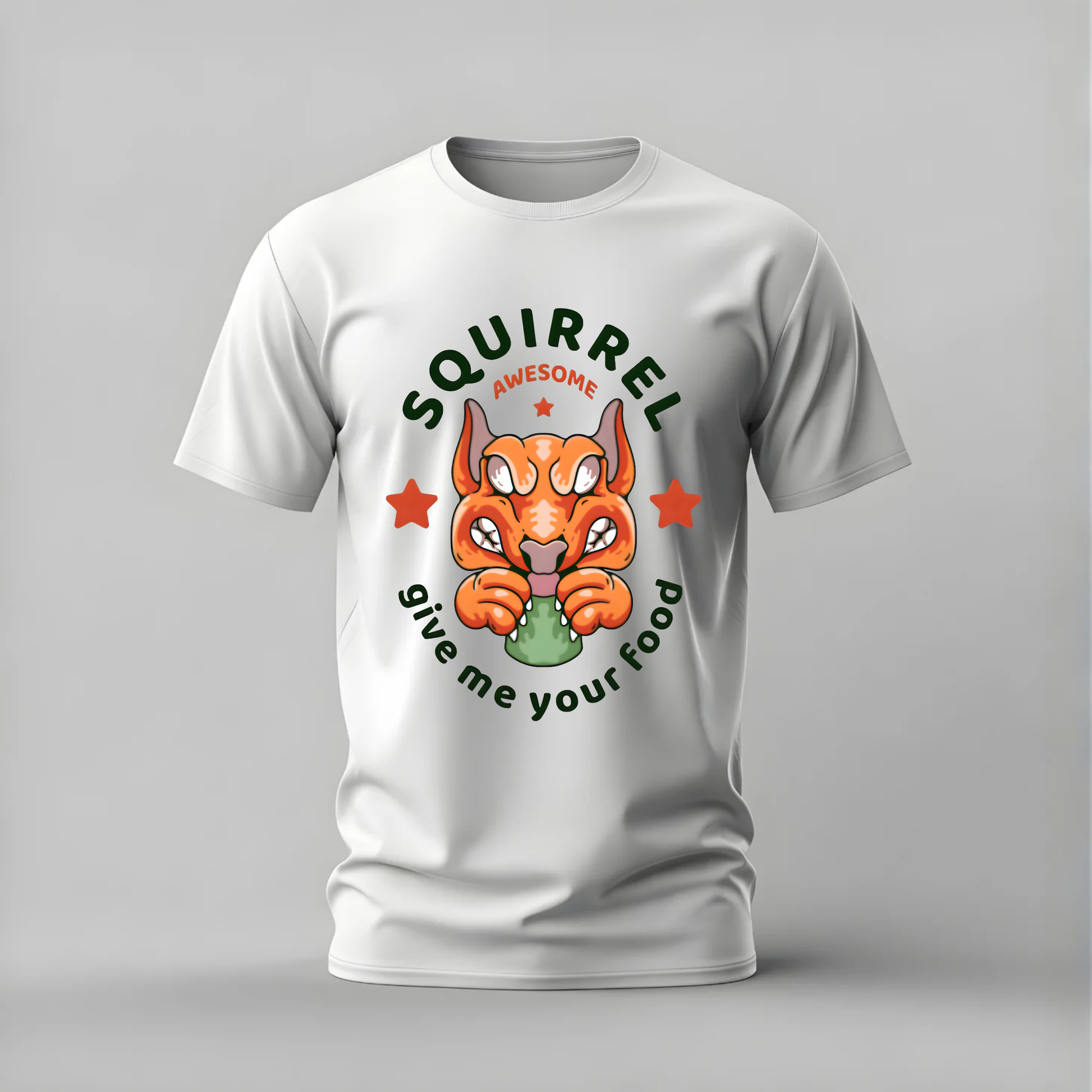 squirrel tshirt; awesome squirrel shirt; funny squirrel graphic tee; give me your food tshirt; cute squirrel shirt; unisex animal tee; men cotton tshirt; half sleeve printed tshirt; streetwear; casual wear; squirrel merch; funny animal graphic shirt

