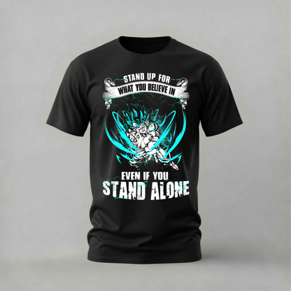 stand up vegeta tshirt; dragon ball vegeta shirt; motivational anime graphic tee; super saiyan blue tshirt; vegeta stand alone shirt; unisex vegeta tee; men cotton tshirt; half sleeve printed tshirt; streetwear; casual wear; dragon ball merch; anime graphic shirt
