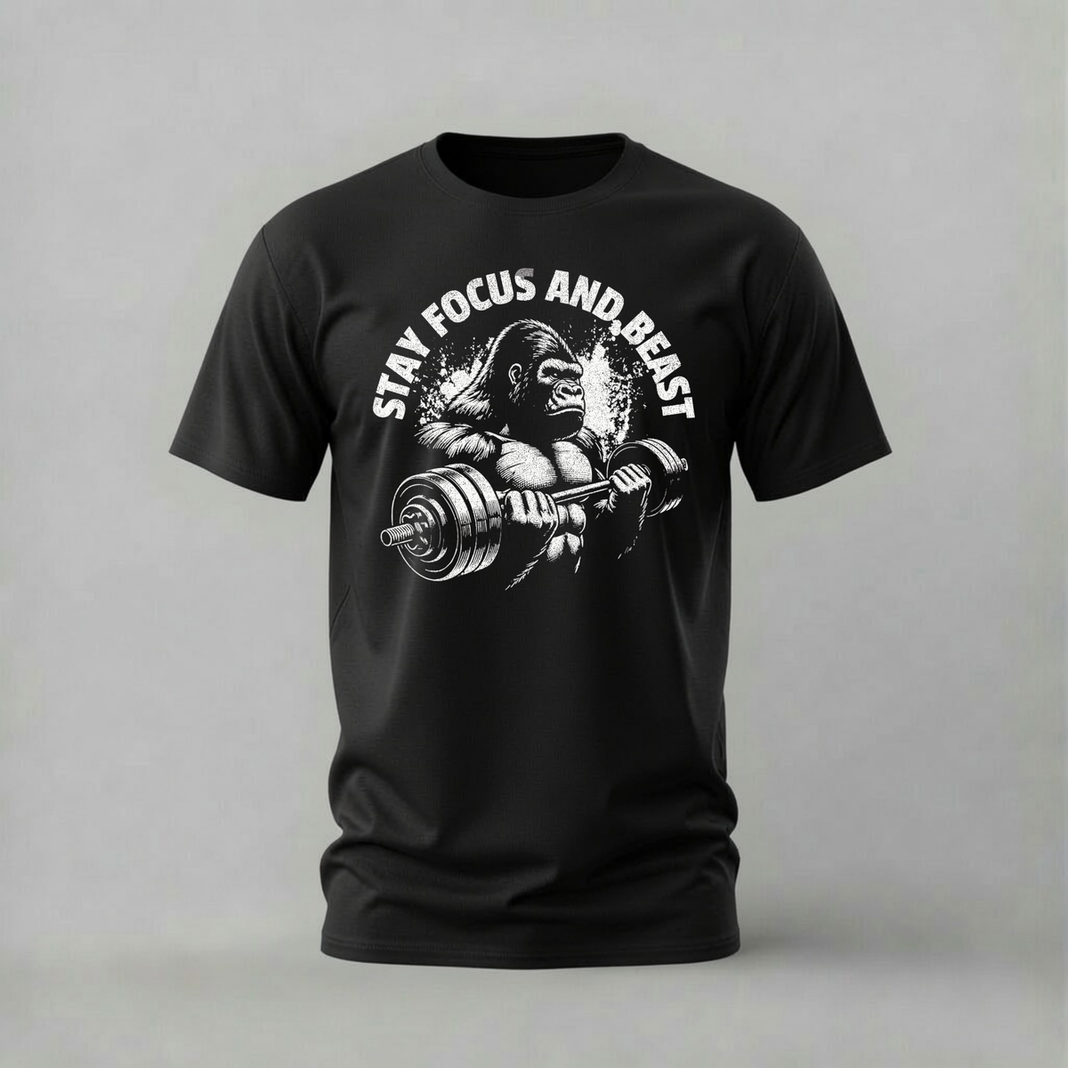 stay focus and beast tshirt; gorilla lifter shirt; gym motivation graphic tee; beast mode tshirt; unisex graphic tee; men cotton tshirt; half sleeve printed tshirt; street merch; casual wear