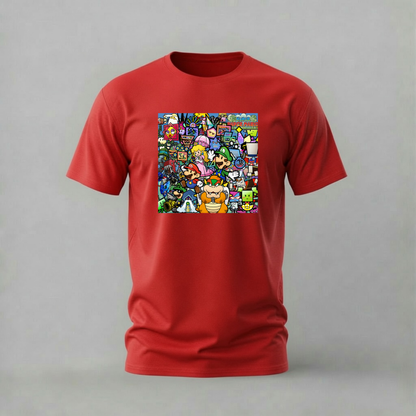 super paper mario tshirt; mario collage shirt; nintendo graphic tee; mario bros tshirt; unisex gaming tee; men cotton tshirt; half sleeve printed tshirt; gaming merch; casual wear