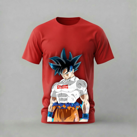 supreme goku aura tshirt; blue energy goku shirt; supreme dragon ball graphic tee; goku supreme tshirt; unisex supreme goku tee; men cotton tshirt; half sleeve printed tshirt; anime merch; casual wear