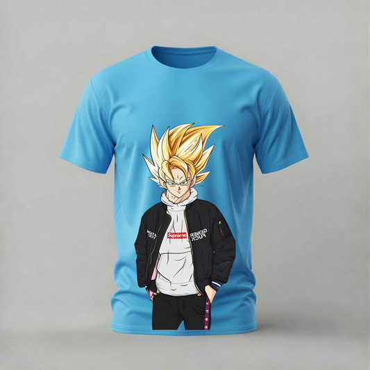 supreme super saiyan tshirt; streetwear goku shirt; supreme bomber graphic tee; ssj supreme tshirt; unisex supreme goku tee; men cotton tshirt; half sleeve printed tshirt; anime merch; casual wear