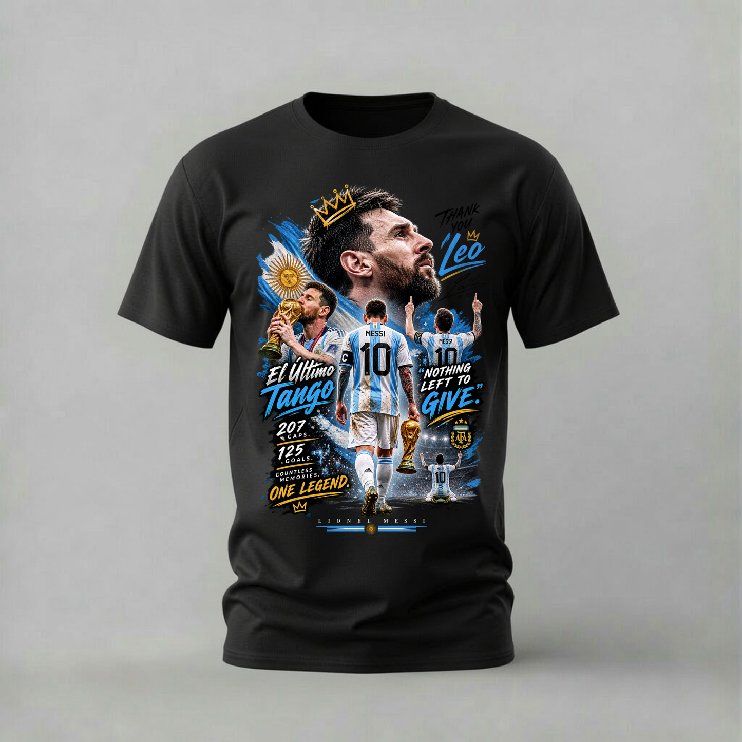 thank you leo tshirt; messi tribute shirt; el ultimo tango graphic tee; argentina messi tshirt; unisex graphic tee; men cotton tshirt; half sleeve printed tshirt; street merch; casual wear