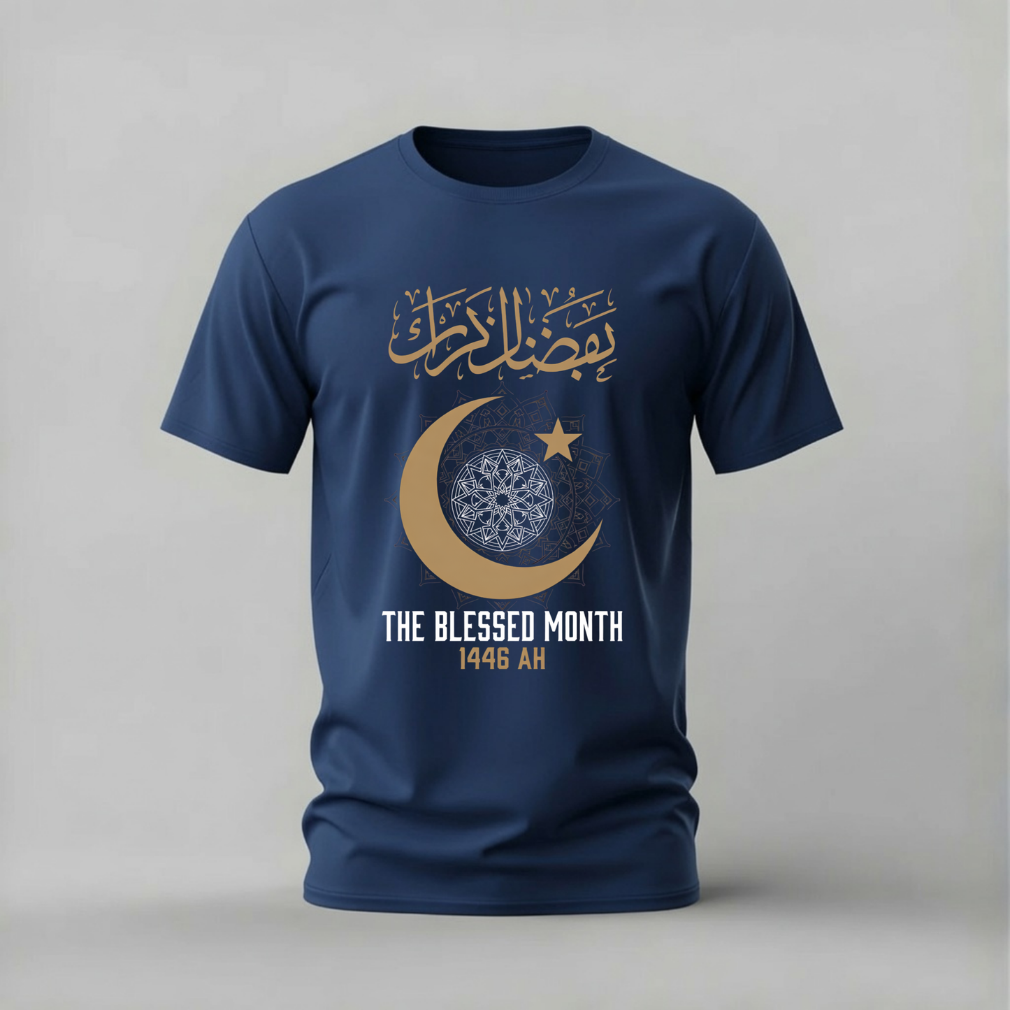 the blessed month tshirt; ramadan 1446 shirt; blessed month graphic tee; ramadan crescent tshirt; islamic ramadan shirt; unisex ramadan tee; men cotton tshirt; half sleeve printed tshirt; streetwear; casual wear; ramadan merch; crescent graphic shirt
