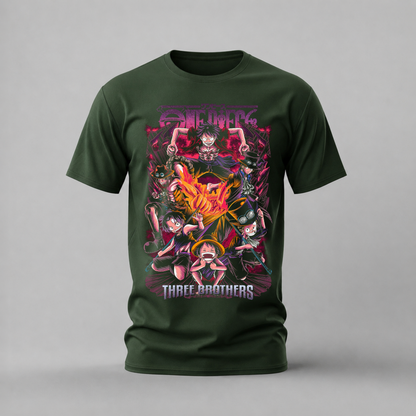 three brothers tshirt; ace sabo luffy shirt; asl brothers graphic tee; one piece three brothers; unisex three brothers tee; men cotton tshirt; half sleeve printed tshirt; anime merch; casual wear