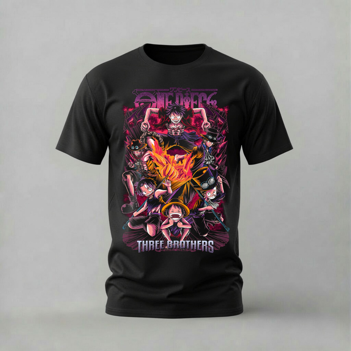 three brothers tshirt; ace sabo luffy shirt; asl brothers graphic tee; one piece three brothers; unisex three brothers tee; men cotton tshirt; half sleeve printed tshirt; anime merch; casual wear