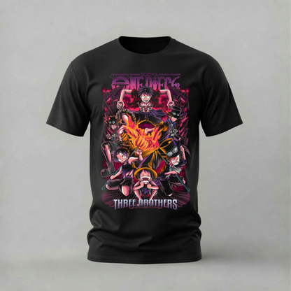 three brothers tshirt; ace sabo luffy shirt; asl brothers graphic tee; one piece three brothers; unisex three brothers tee; men cotton tshirt; half sleeve printed tshirt; anime merch; casual wear