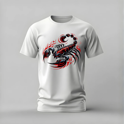 tribal scorpion tshirt; black red scorpion shirt; flame scorpion graphic tee; animal tribal tshirt; unisex graphic tee; men cotton tshirt; half sleeve printed tshirt; street merch; casual wear