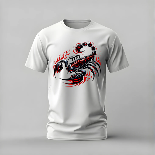 tribal scorpion tshirt; black red scorpion shirt; flame scorpion graphic tee; animal tribal tshirt; unisex graphic tee; men cotton tshirt; half sleeve printed tshirt; street merch; casual wear