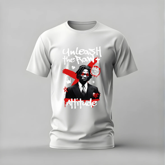 unleash the raw tshirt; attitude shirt; rebel in style graphic tee; raw attitude tshirt; streetwear attitude shirt; unisex rebel tee; men cotton tshirt; half sleeve printed tshirt; streetwear; casual wear; attitude merch; rebel graphic shirt
