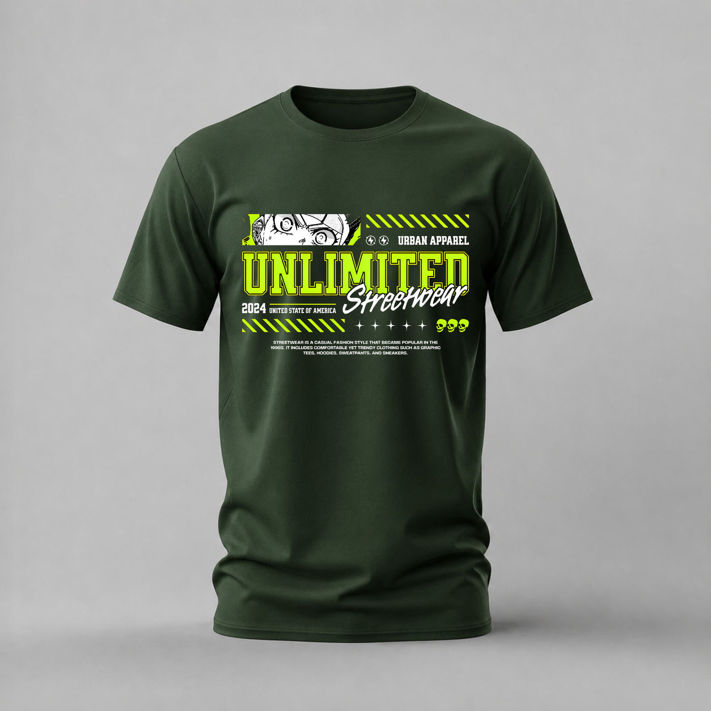 unlimited streetwear tshirt; urban apparel shirt; unlimited 2024 graphic tee; streetwear typography tshirt; neon streetwear shirt; unisex streetwear tee; men cotton tshirt; half sleeve printed tshirt; streetwear; casual wear; urban merch; typography graphic shirt
