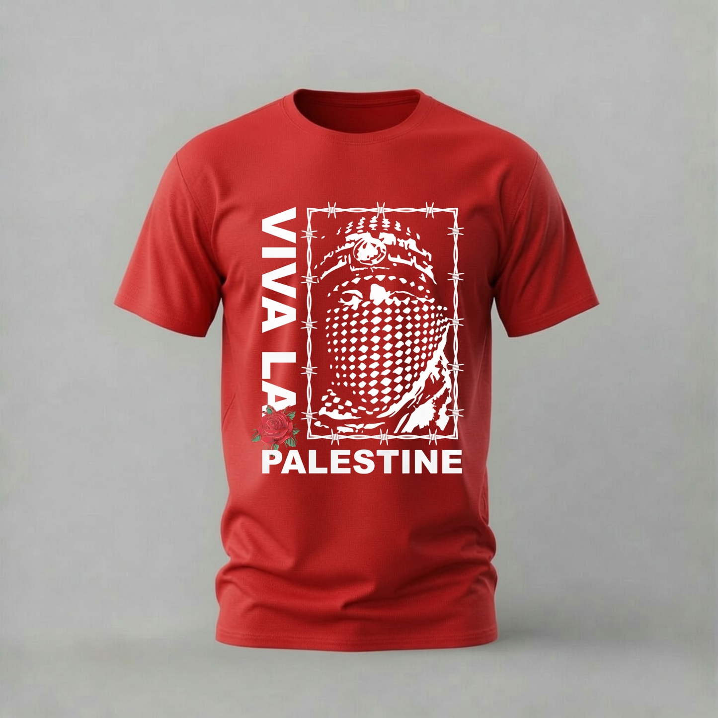 viva la palestine tshirt; palestine solidarity shirt; barbed wire palestine graphic; viva palestine tee; solidarity map shirt; unisex palestine tshirt; men cotton tshirt; half sleeve printed tshirt; streetwear; casual wear; palestine merch; freedom graphic shirt
