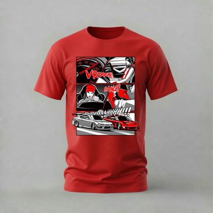 vroom bang tshirt; drift comic shirt; racing comic graphic tee; drift action tshirt; unisex car tee; men cotton tshirt; half sleeve printed tshirt; car merch; casual wear