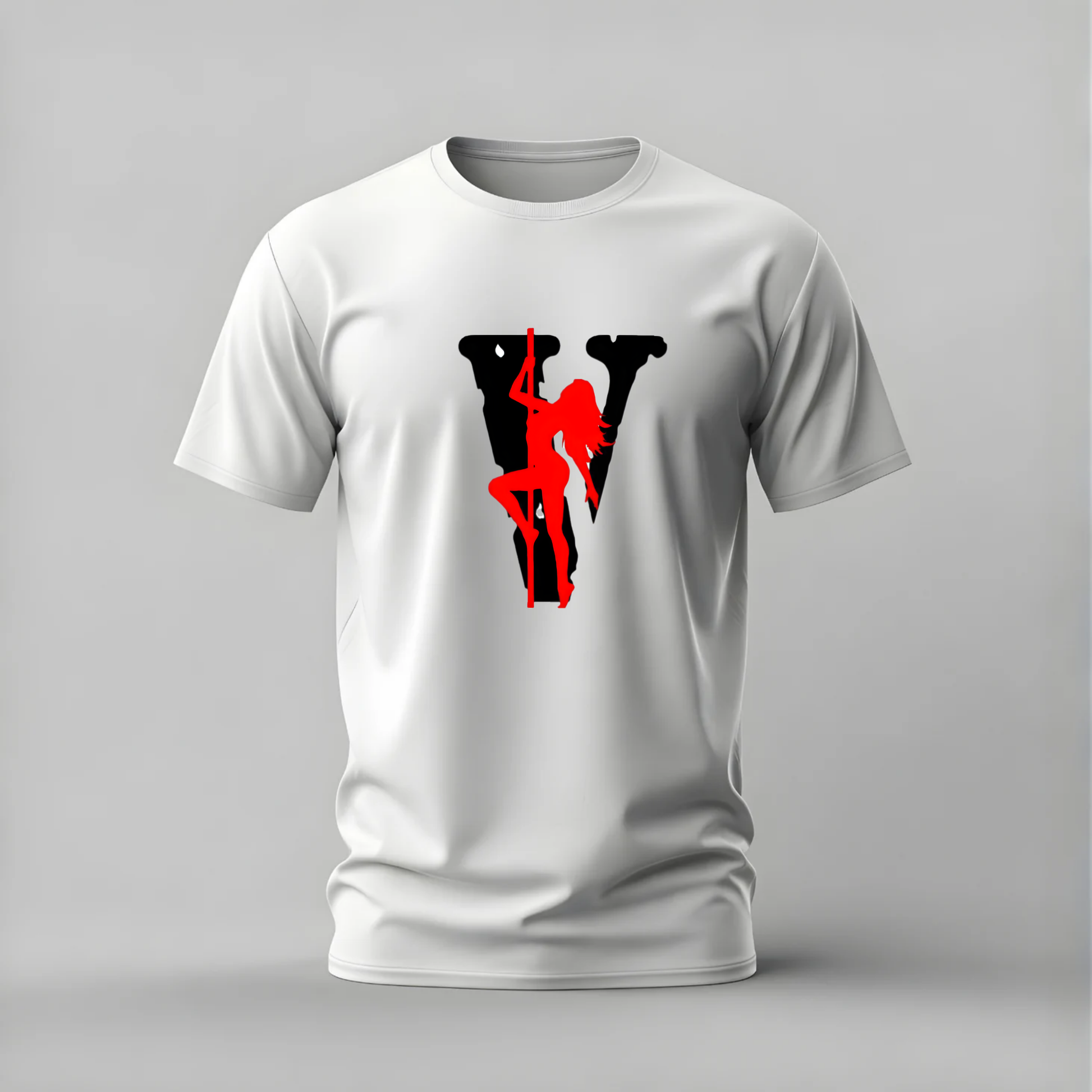 vw pole tshirt; red silhouette shirt; vw graphic tee; pole dancer silhouette tshirt; bold vw shirt; unisex streetwear tee; men cotton tshirt; half sleeve printed tshirt; streetwear; casual wear; vw merch; silhouette graphic shirt
