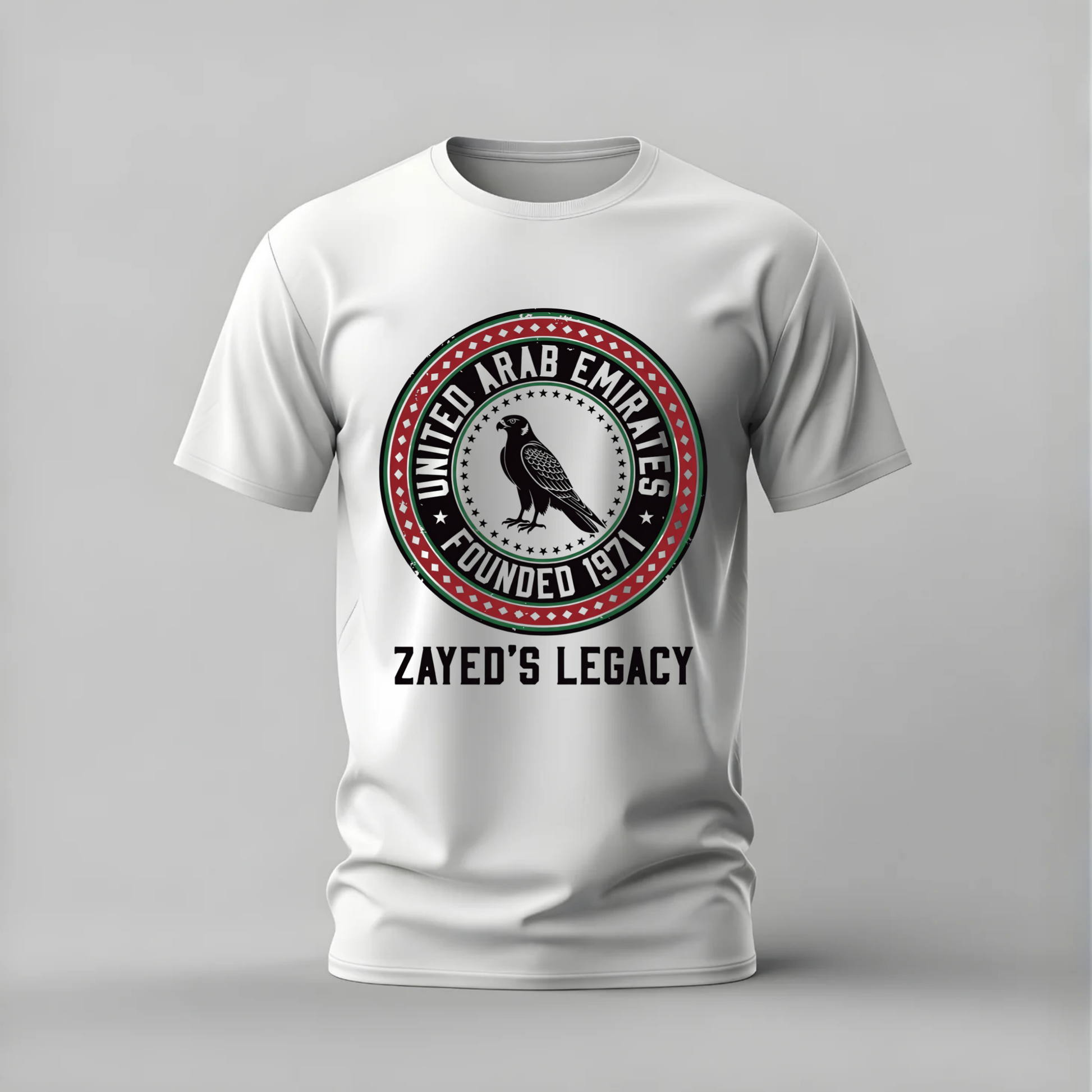 zayed legacy tshirt; uae founded 1971 shirt; zayed’s legacy graphic tee; uae seal tshirt; sheikh zayed shirt; unisex uae tee; men cotton tshirt; half sleeve printed tshirt; streetwear; casual wear; uae merch; heritage graphic shirt
